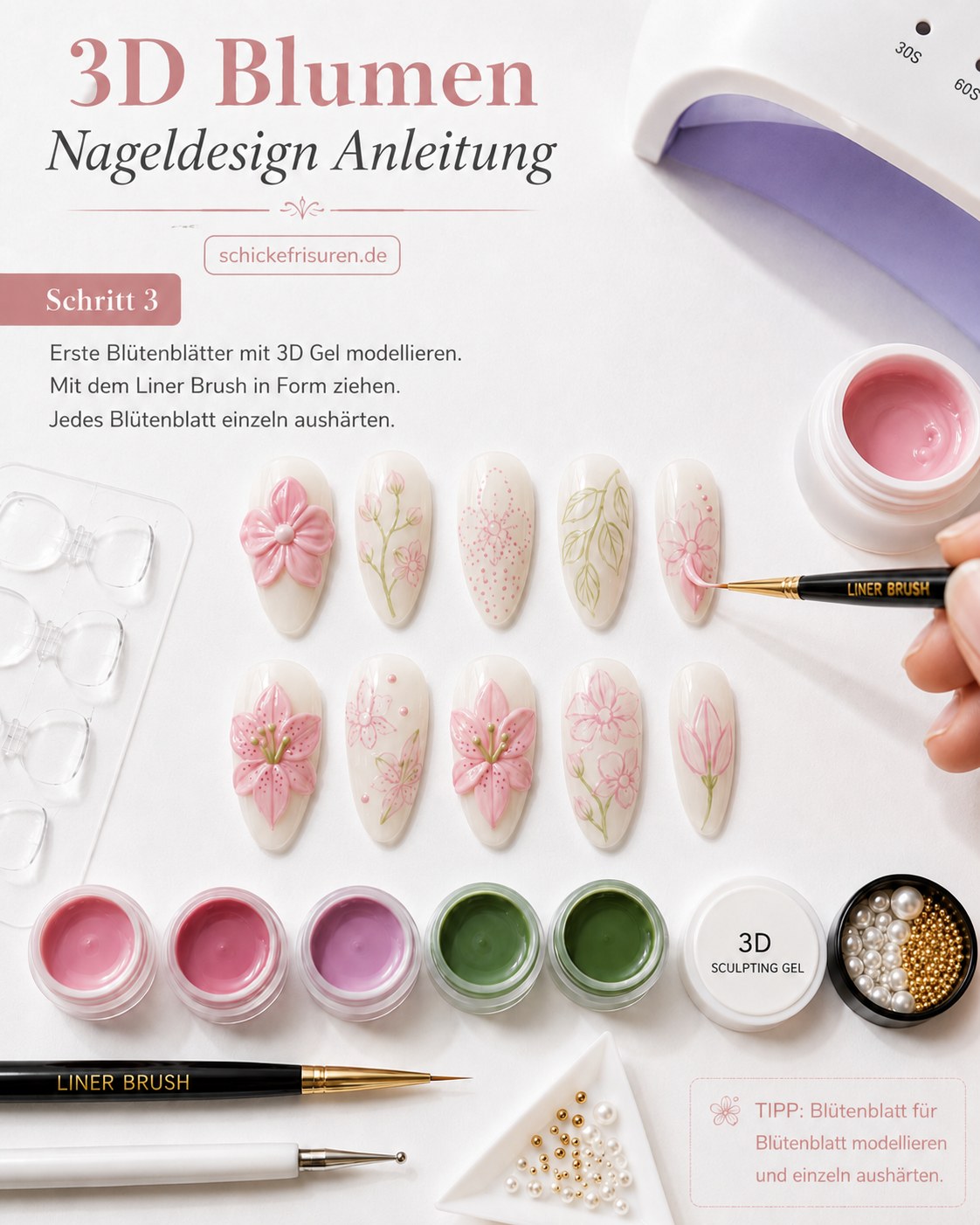 Erste Blütenblätter werden mit 3D Sculpting Gel für das 3D Blumen Nageldesign modelliert