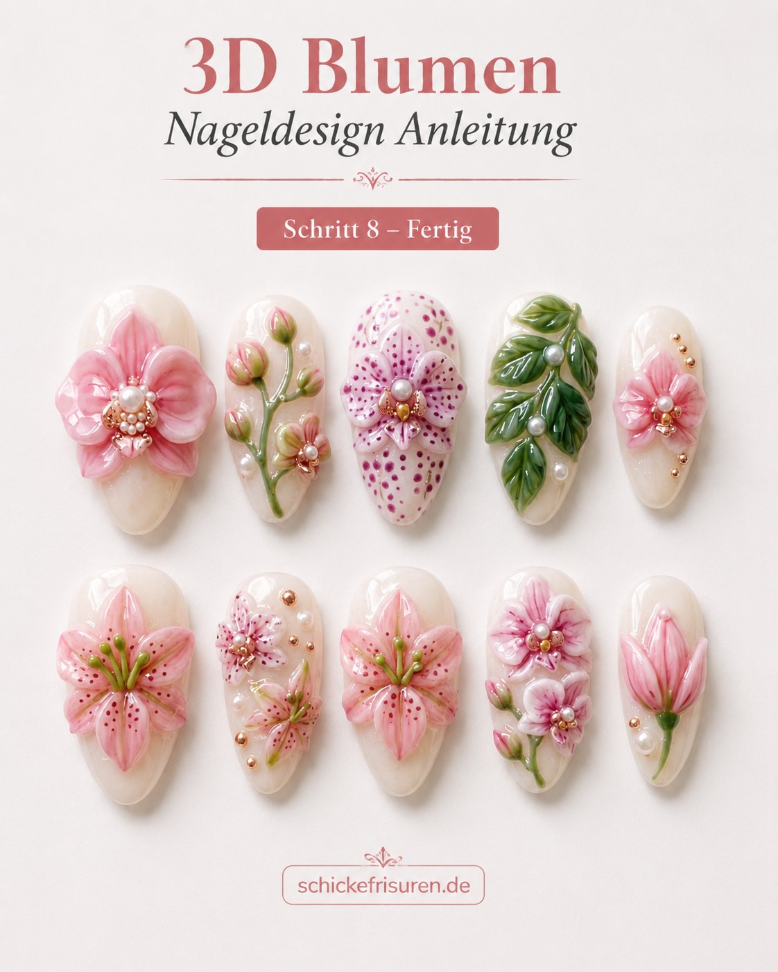 3D Blumen Nageldesign Anleitung - Plastische Blüten Schritt