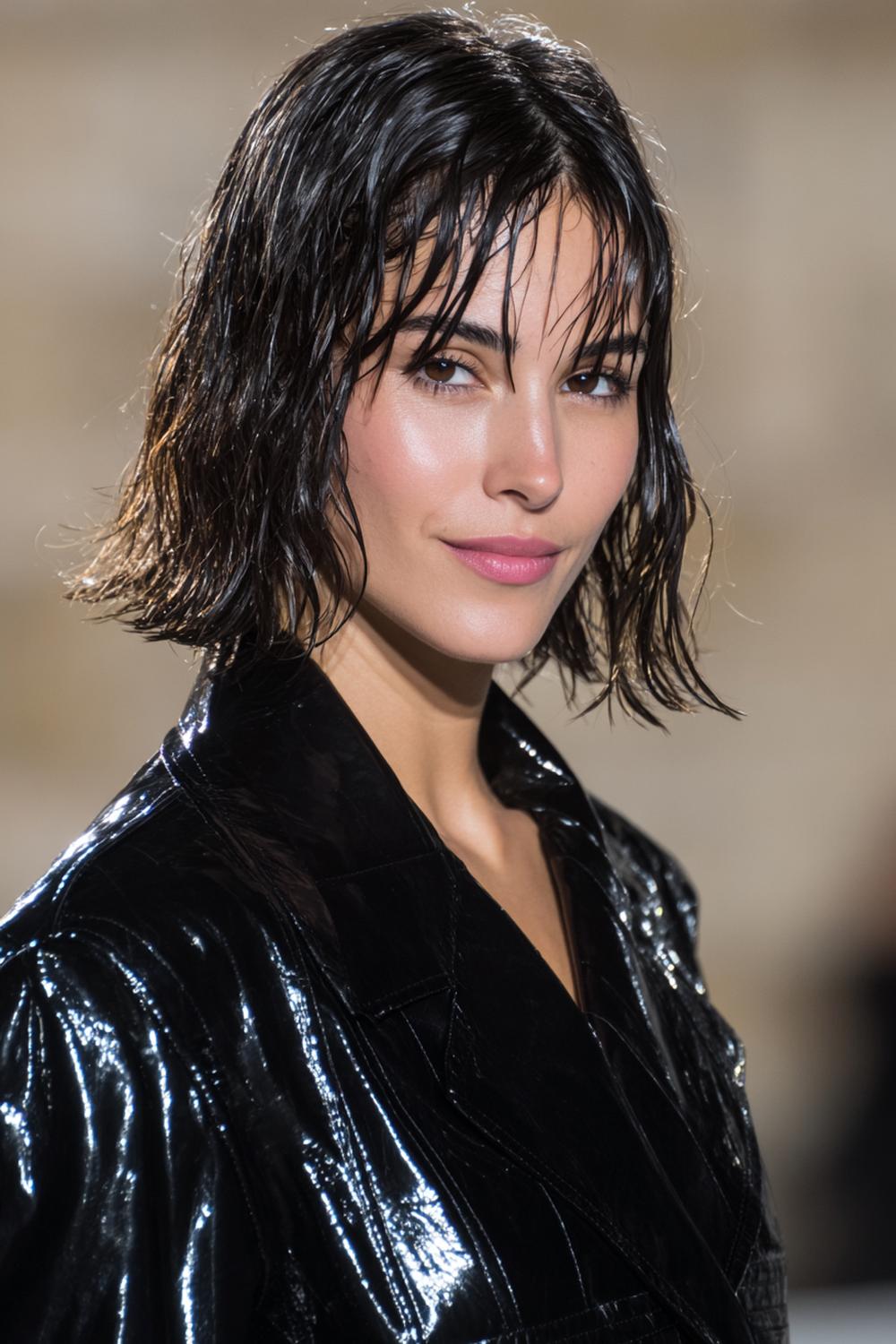 17. Abend Frisuren 2026: Wet-Look Bob glatt gelegt mit klaren Konturen