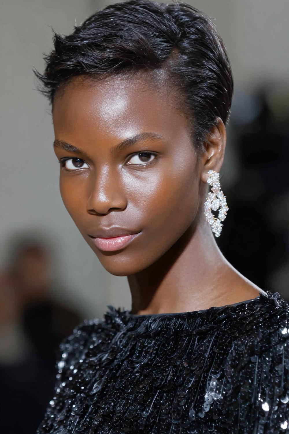 18. Abend Frisuren 2026: Pixie mit seitlichem Glanz-Scheitel und definierten Strähnen