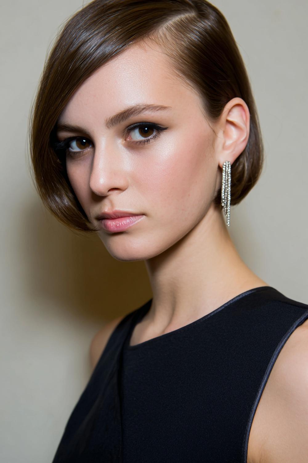 28. Abend Frisuren 2026: Sleek Side Part mit hinter dem Ohr gesteckter Linie