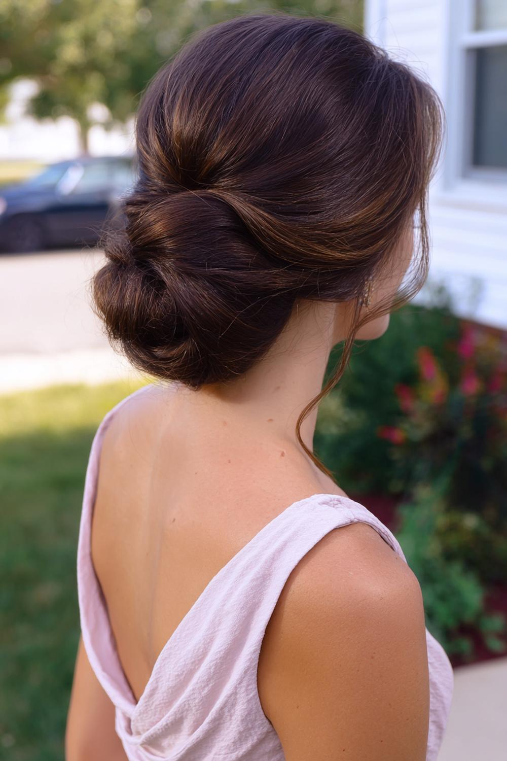 3. Abend Frisuren 2026: Chignon im Nacken mit seidigen Face-Framing-Strähnen