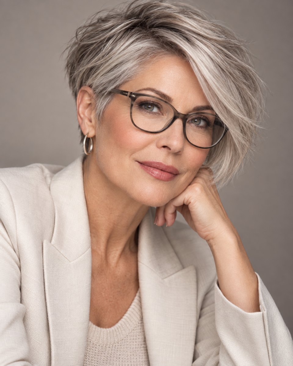 Kurze Frisuren mit Brille ab 50 die wirklich passen