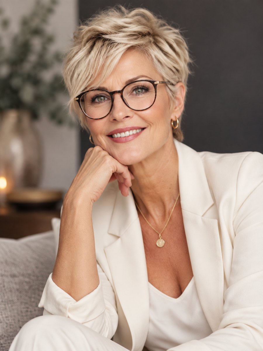 Kurze Frisuren mit Brille ab 50 die wirklich passen