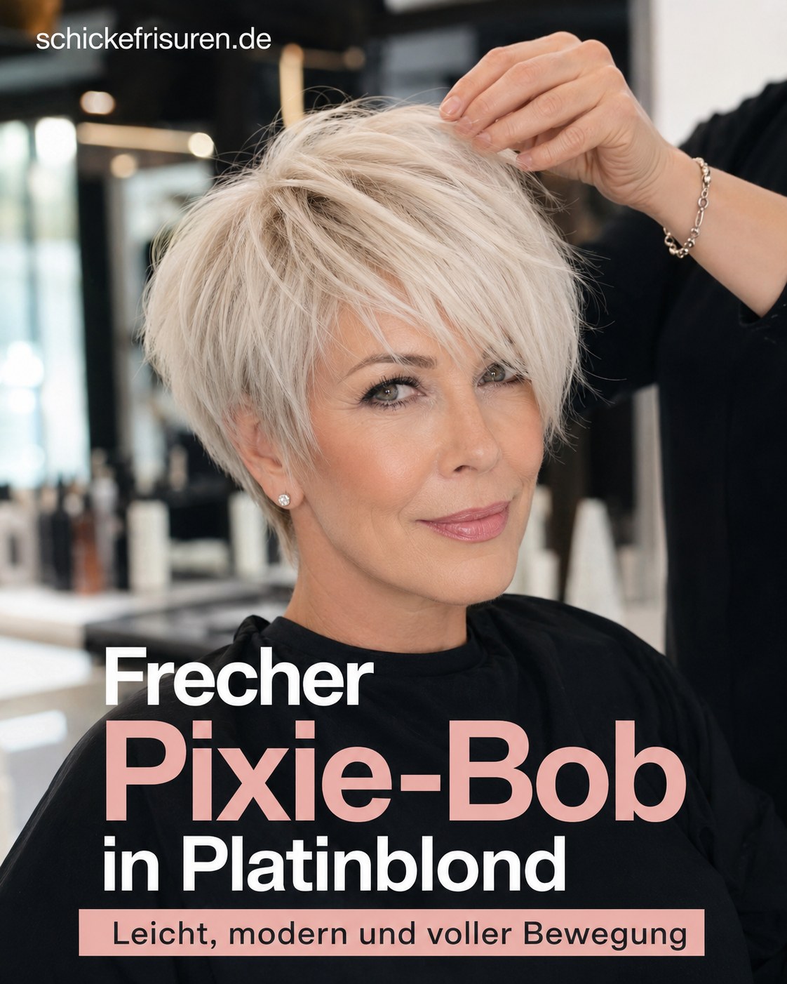 Frecher Pixie-Bob in Platinblond als mutige Variante der gestuften Bob Frisuren ab 50
