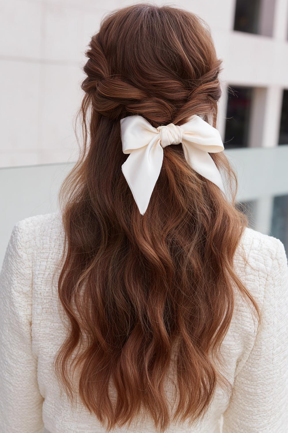 10. Chic Hair Inspiration 2026: Half-Up Twist mit Satin-Schleife