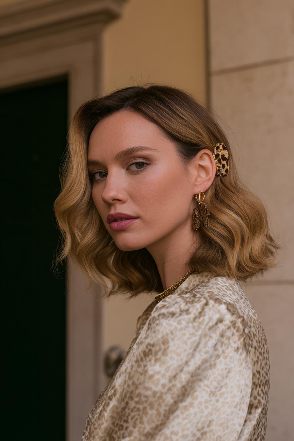 17. Date Night Frisuren 2026: Lob mit Beach-Waves und seitlichem Clip aus Schildpatt