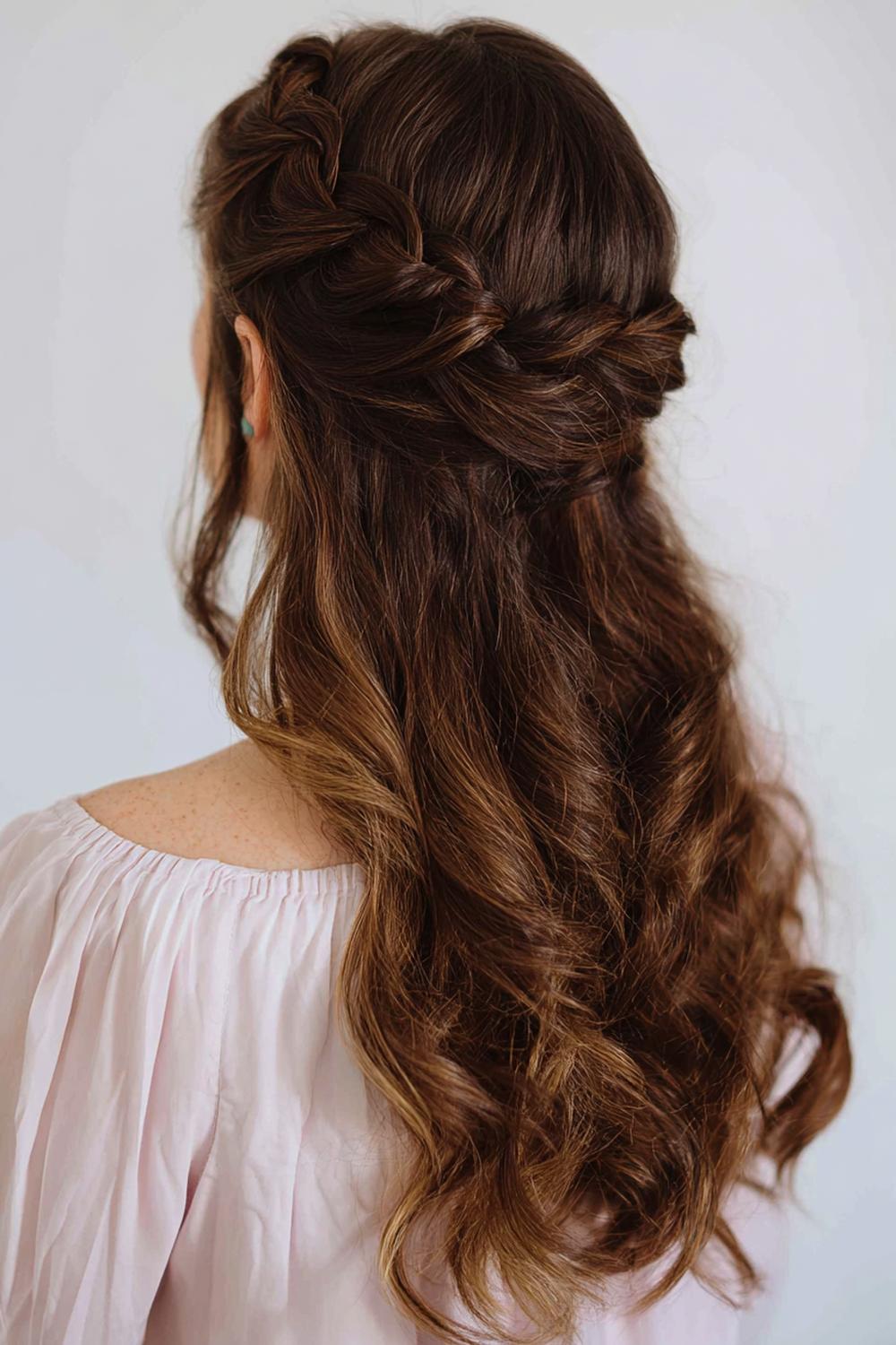 23. Date Night Frisuren 2026: Space-Braid Half-up mit zwei Zöpfen und weich fallenden Längen