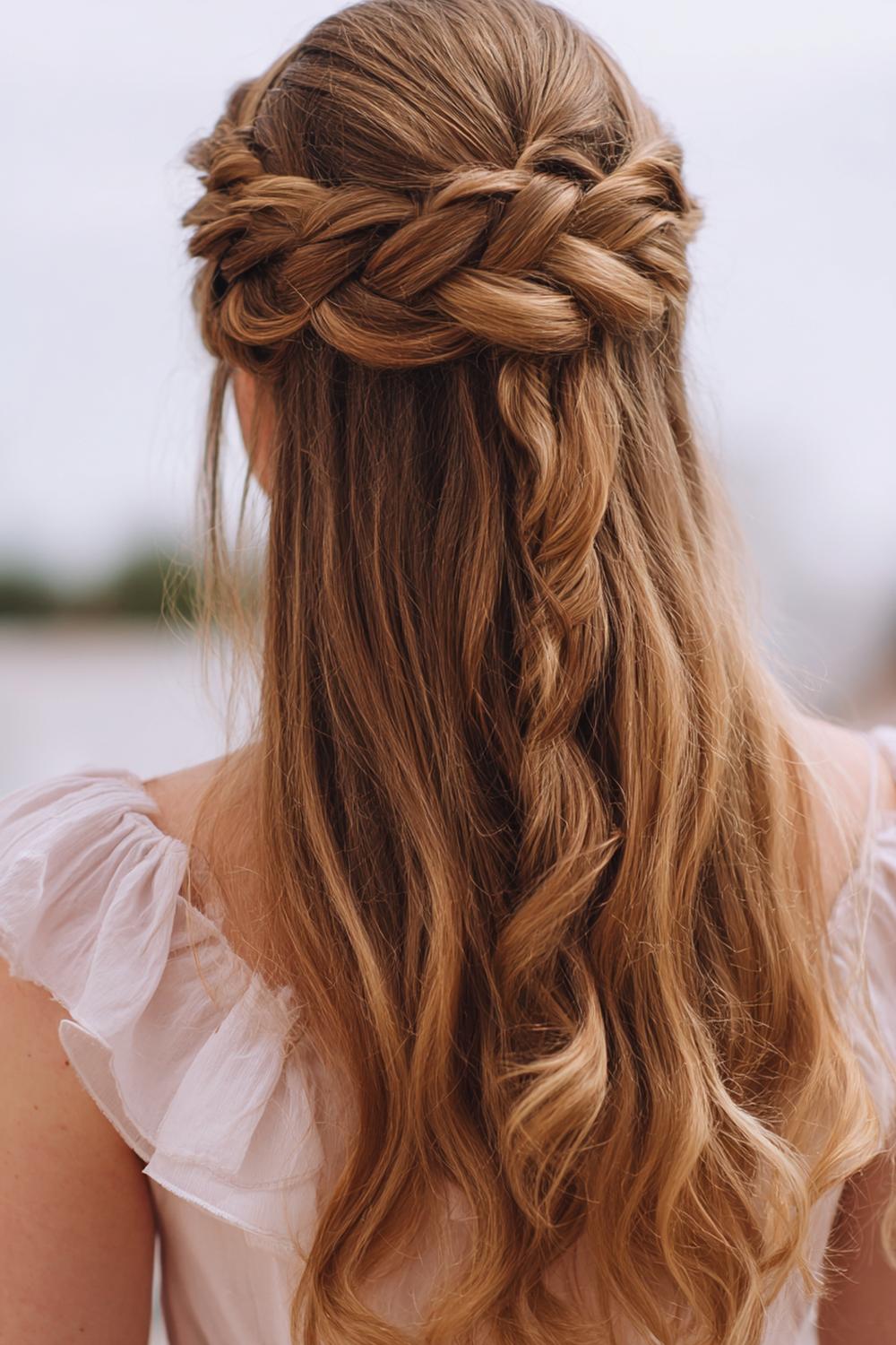 6. Date Night Frisuren 2026: Geflochtener Crown-Braid mit lockeren Babyhaaren