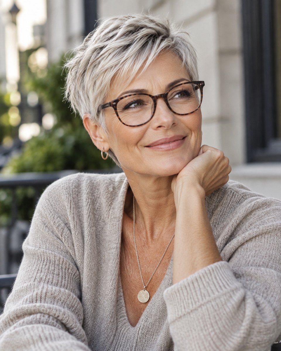 Kurze Frisuren mit Brille ab 50 die wirklich passen