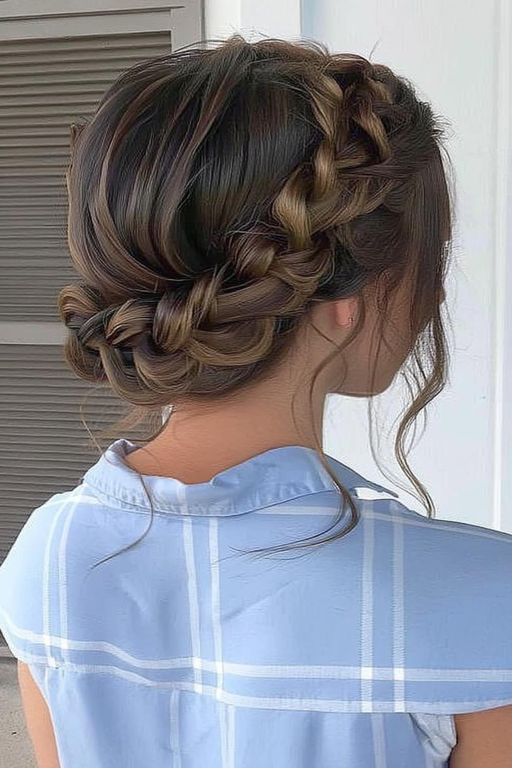 Geflochtene Kurzhaar-Hochsteckfrisur