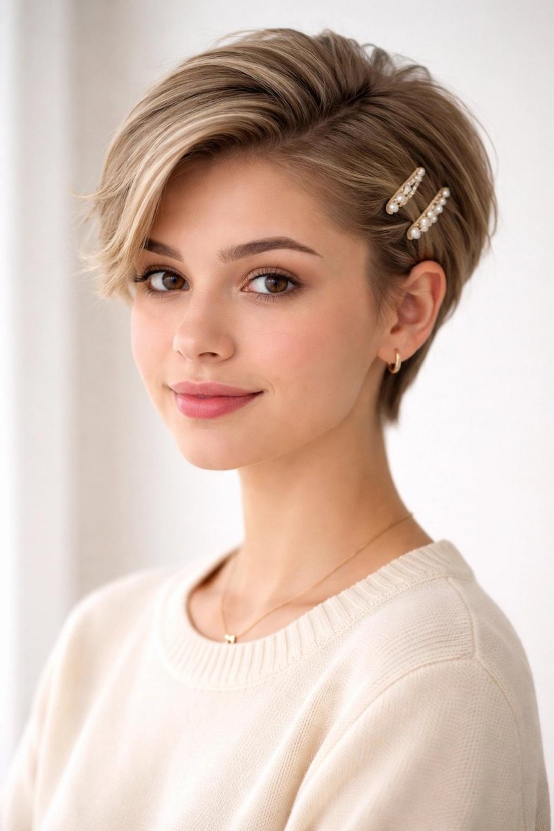 Pixie Cut mit Haarklammer
