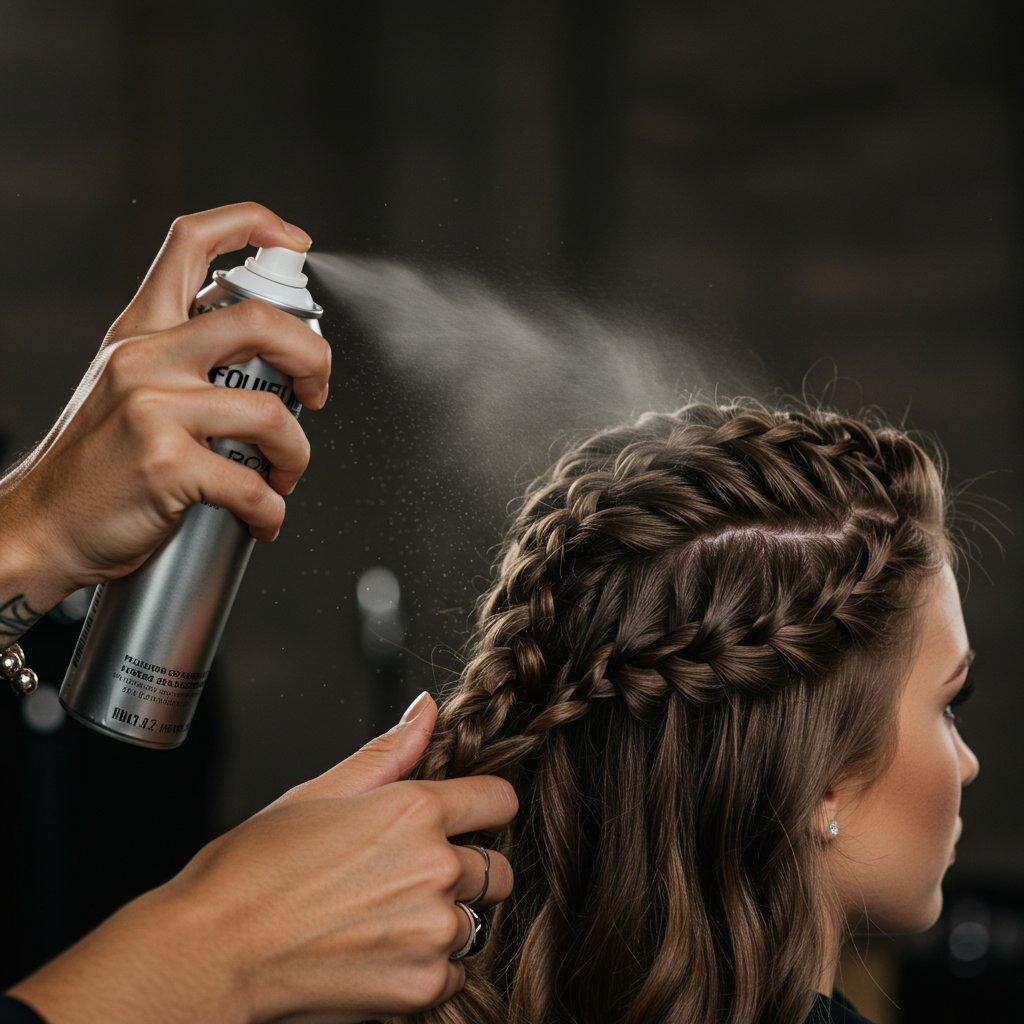 Flechtfrisur mit Haarspray fixieren