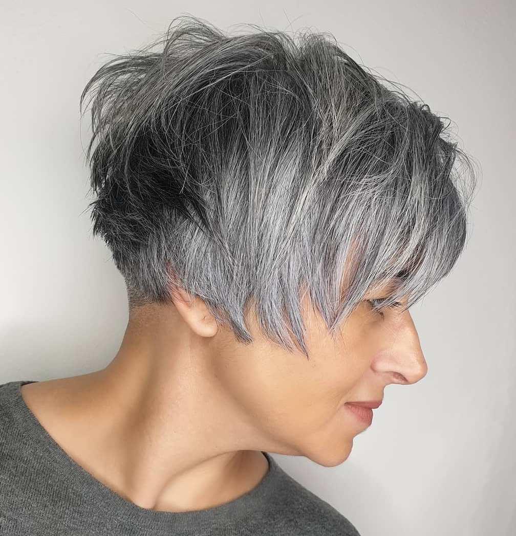 Pixie Cut Grau langes Deckhaar