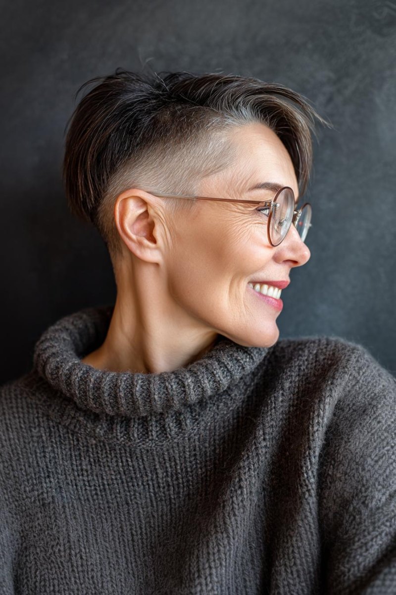 Pixie Undercut mit Brille ab 50