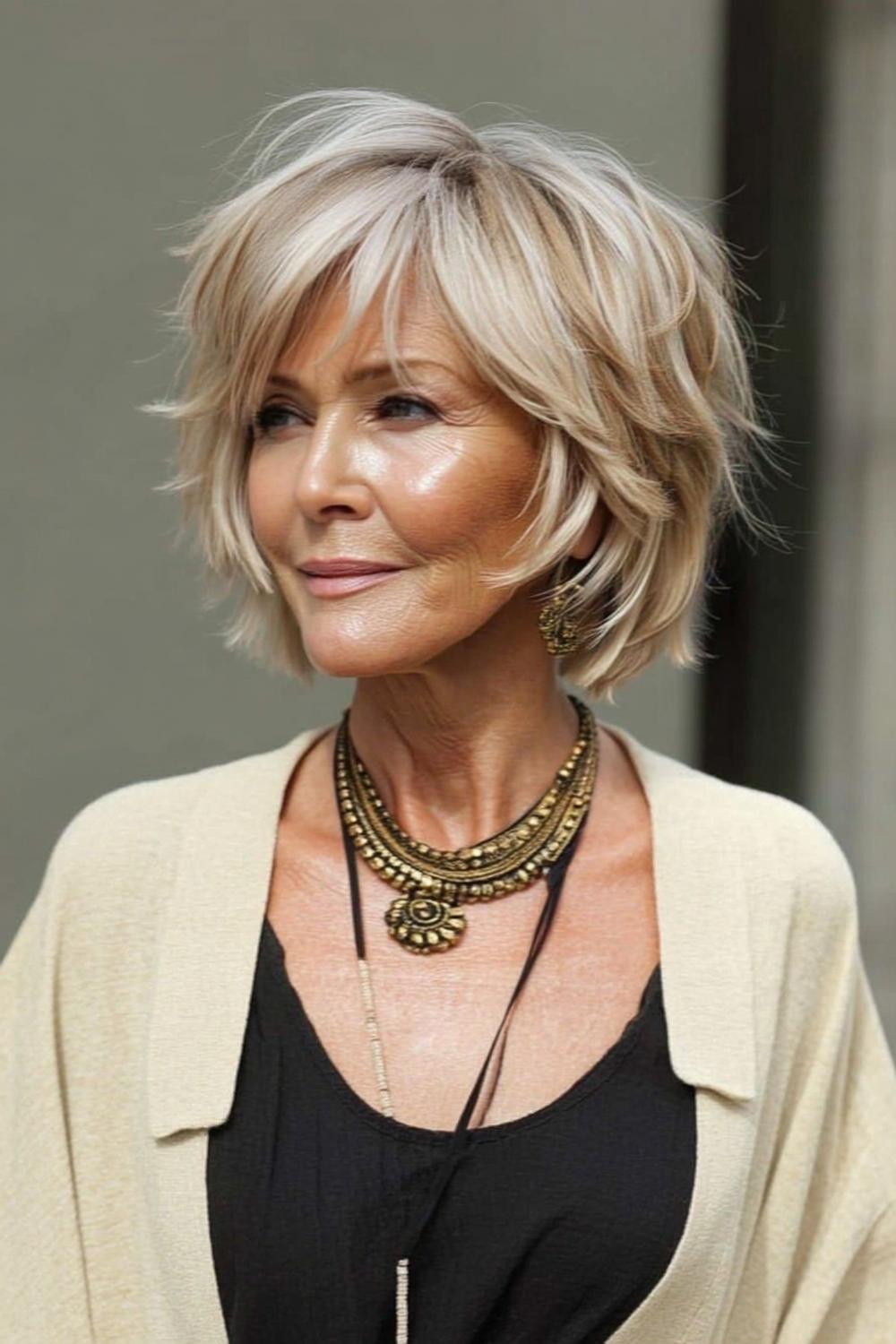 Geschichteter Blond-Bob mit Statement