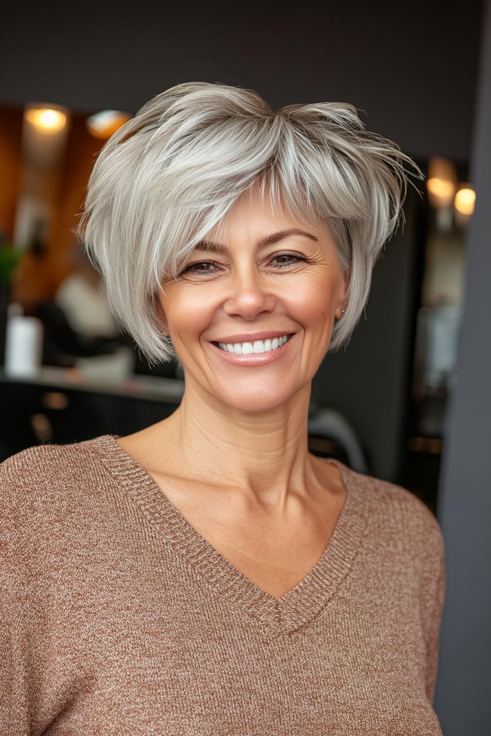 Gewellter Silber-Bob mit Eleganz