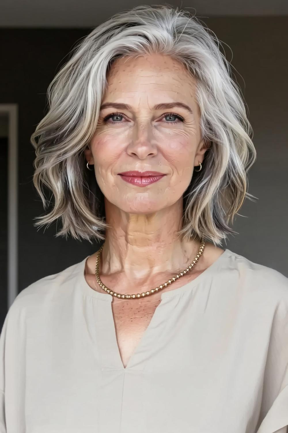 Gewellter Silber-Bob schulterlang