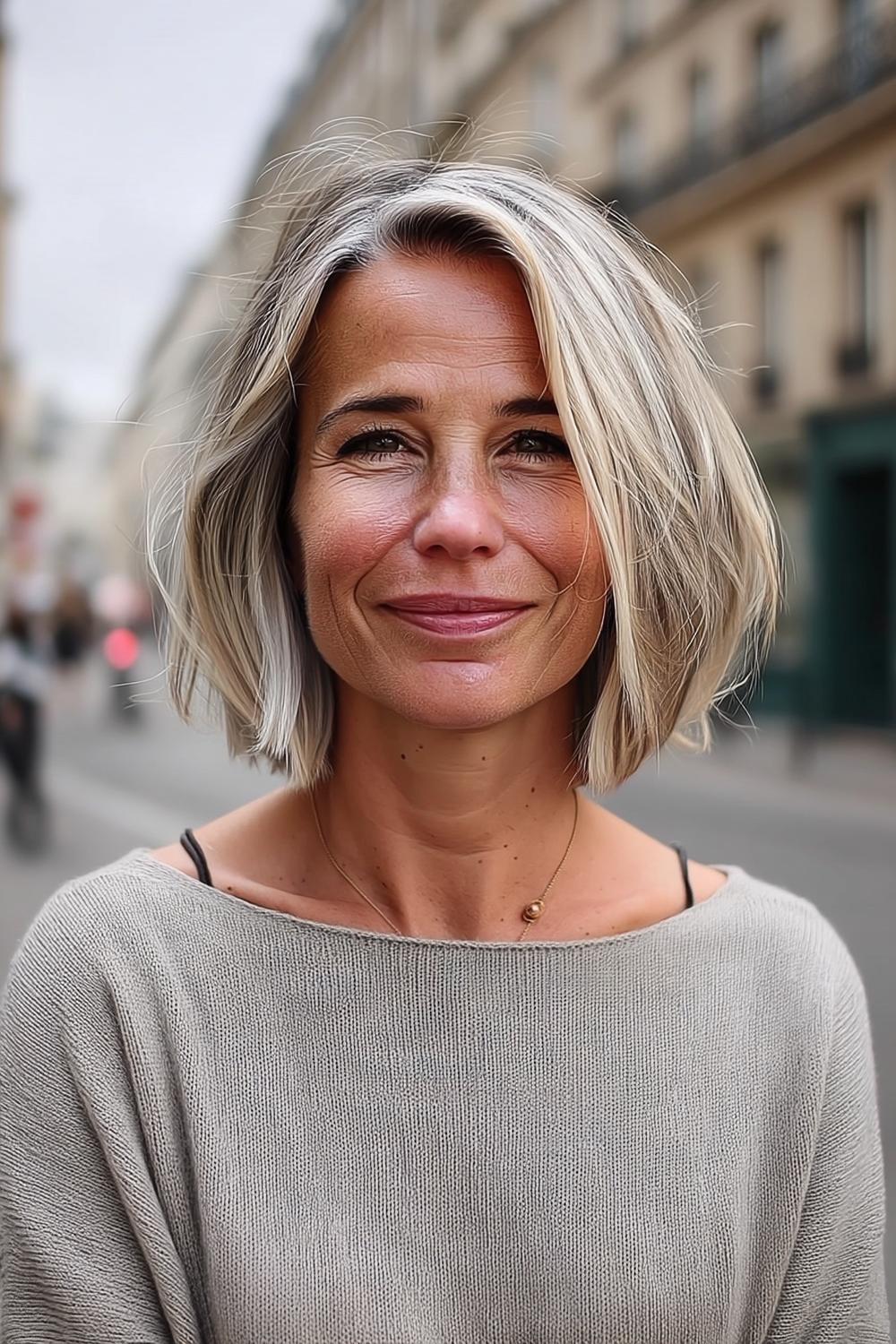 Natürlicher Blond-Bob Street Style