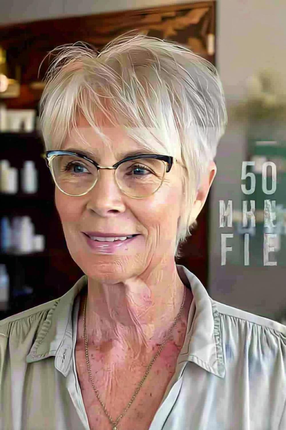 Natürlicher Braun-Bob mit Brille