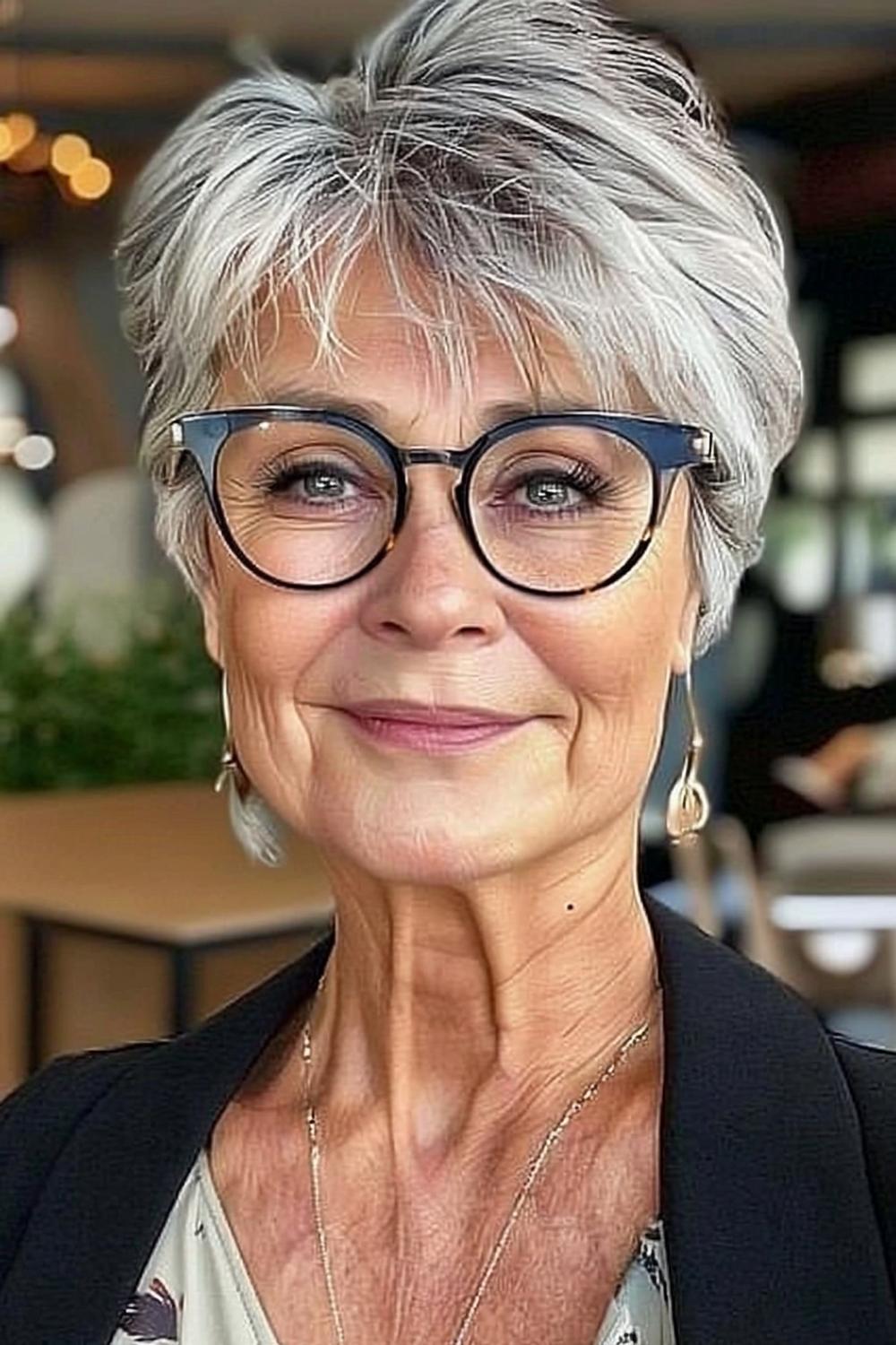 35 stilvolle Frisuren ab 50 mit Brille für runde Gesichter