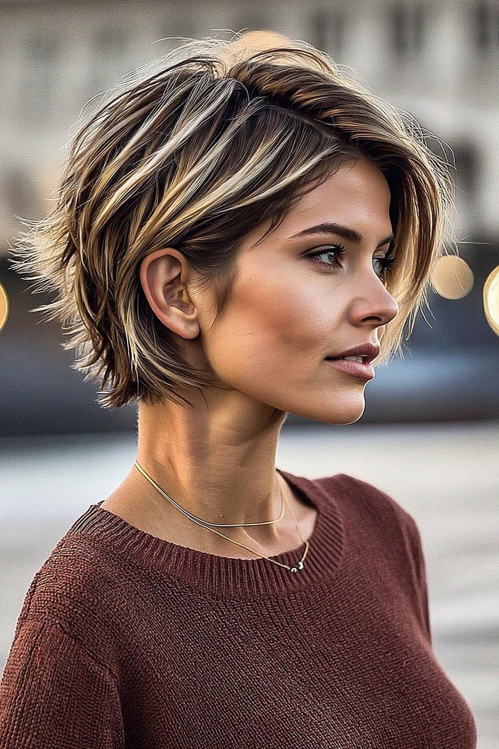 Kurzer Stufenschnitt mit Highlights