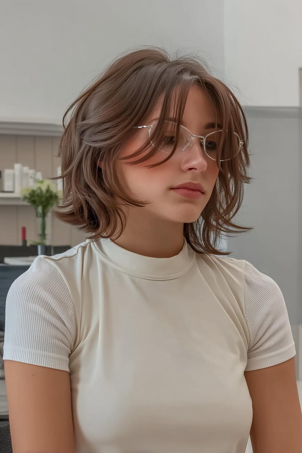 Stufiger Bob mit Brille