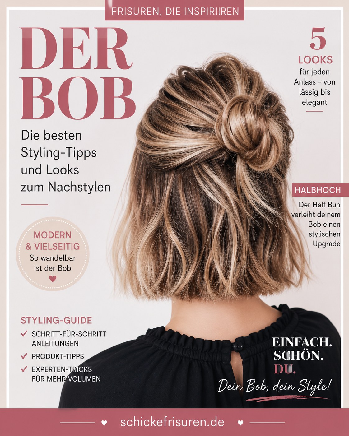 Halbhoher Dutt am Bob zeigt vielseitige Styling-Ideen für mittellanges Haar