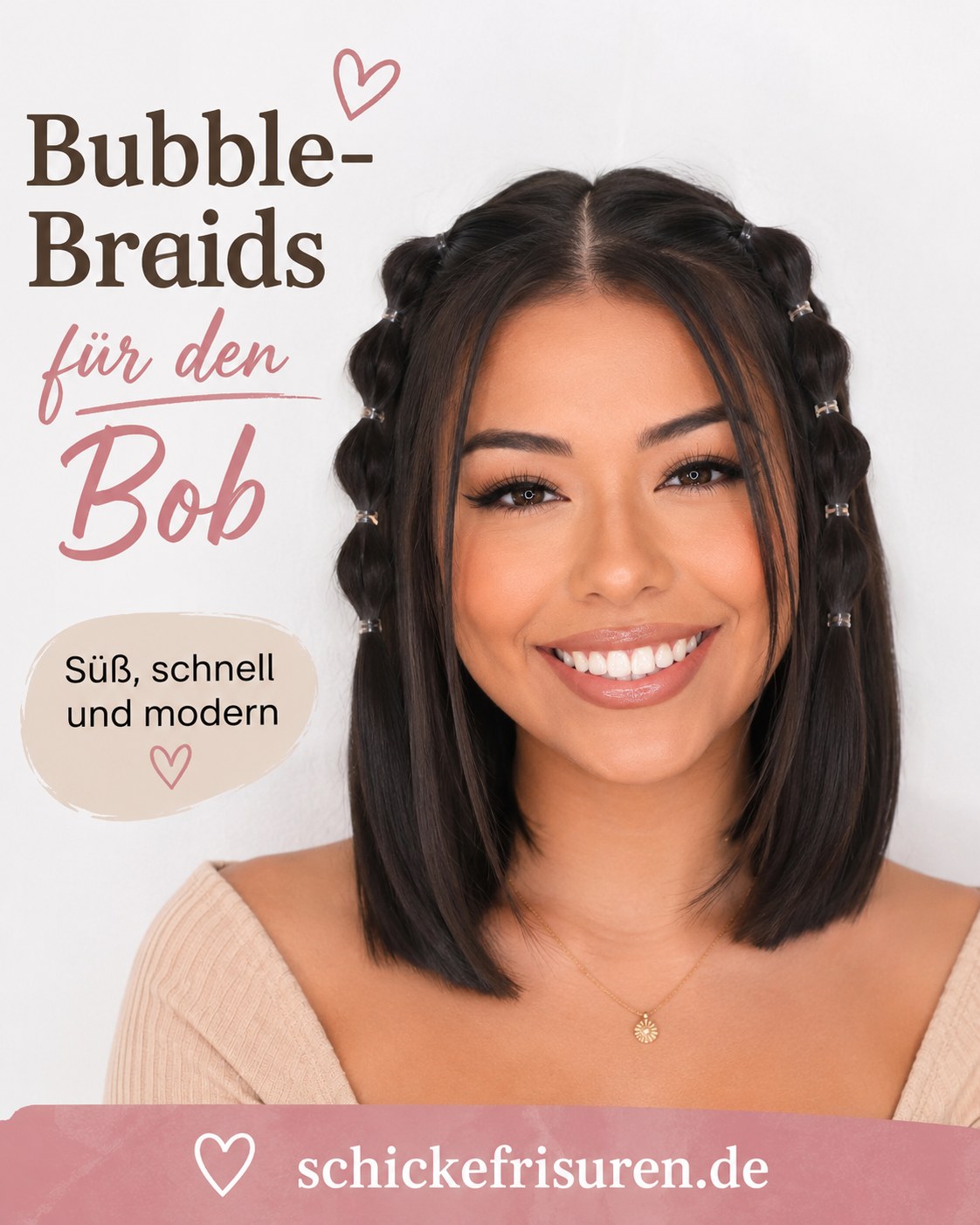 Bubble-Braids als süße und schnelle Flechtfrisur für den Bob bei mittellangem Haar