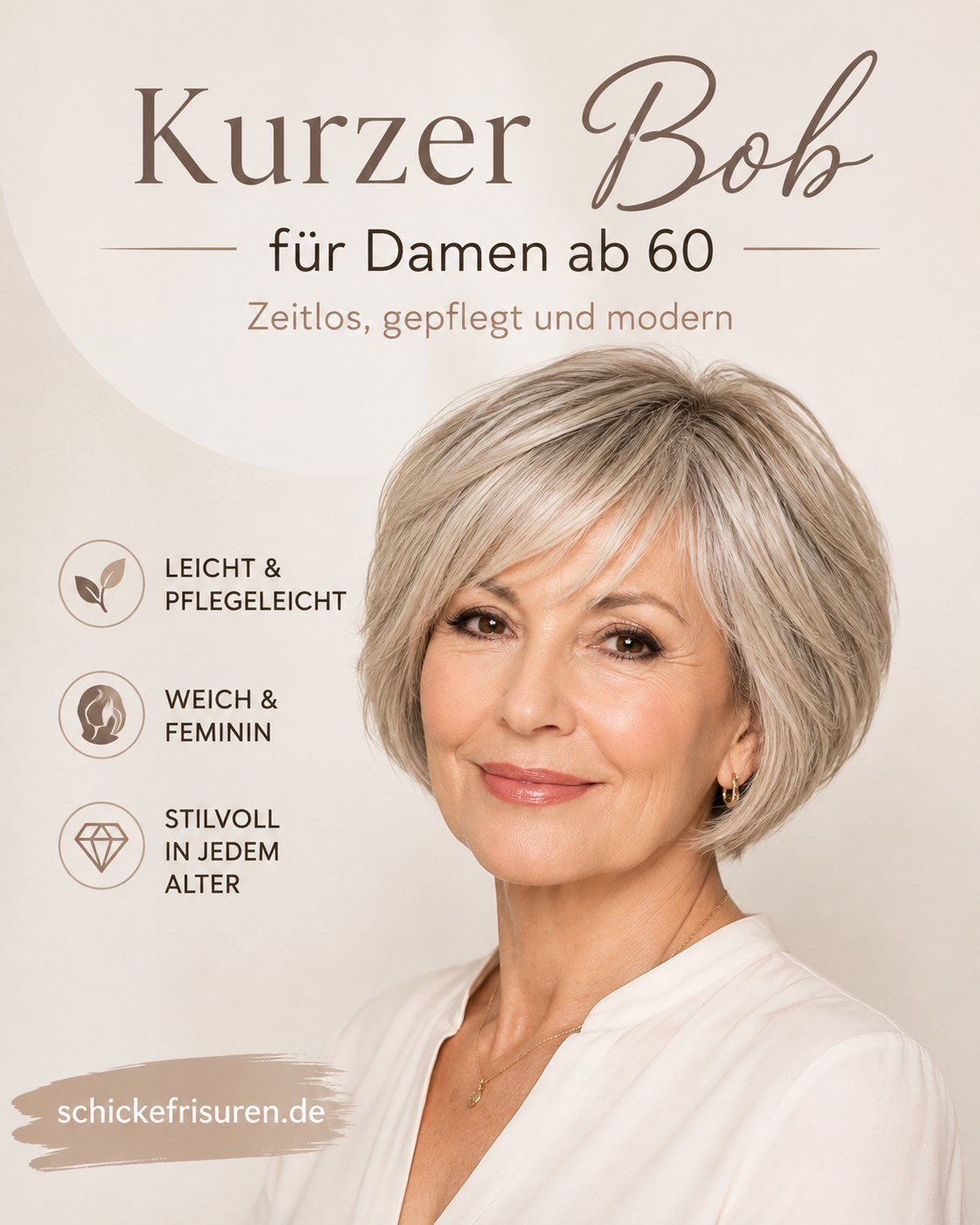 Kurzer Bob für Damen ab 60 als pflegeleichte Frisur für rundes Gesicht