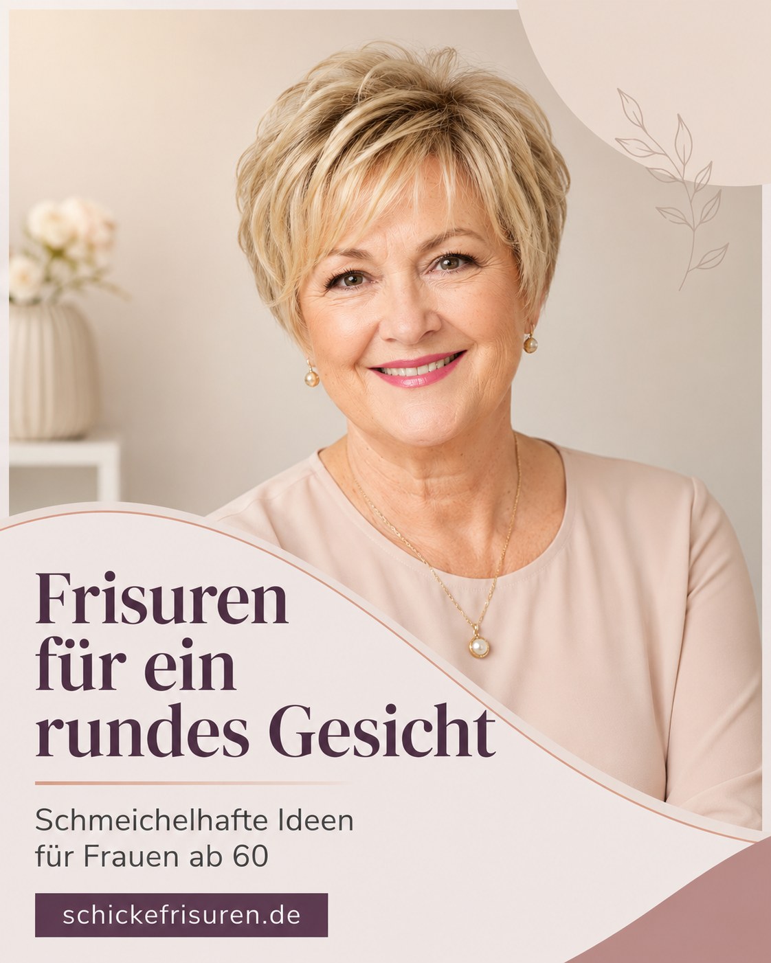 Kurzer texturierter Schnitt mit Pony als klassische Frisur für rundes Gesicht ab 50