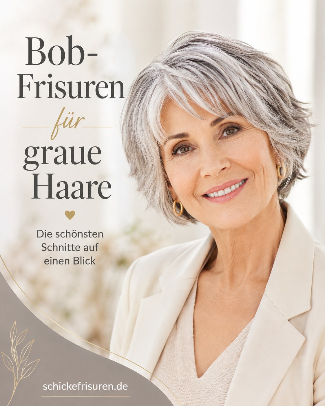 Bob-Frisur für graue Haare als weiche Frisur für rundes Gesicht ab 50