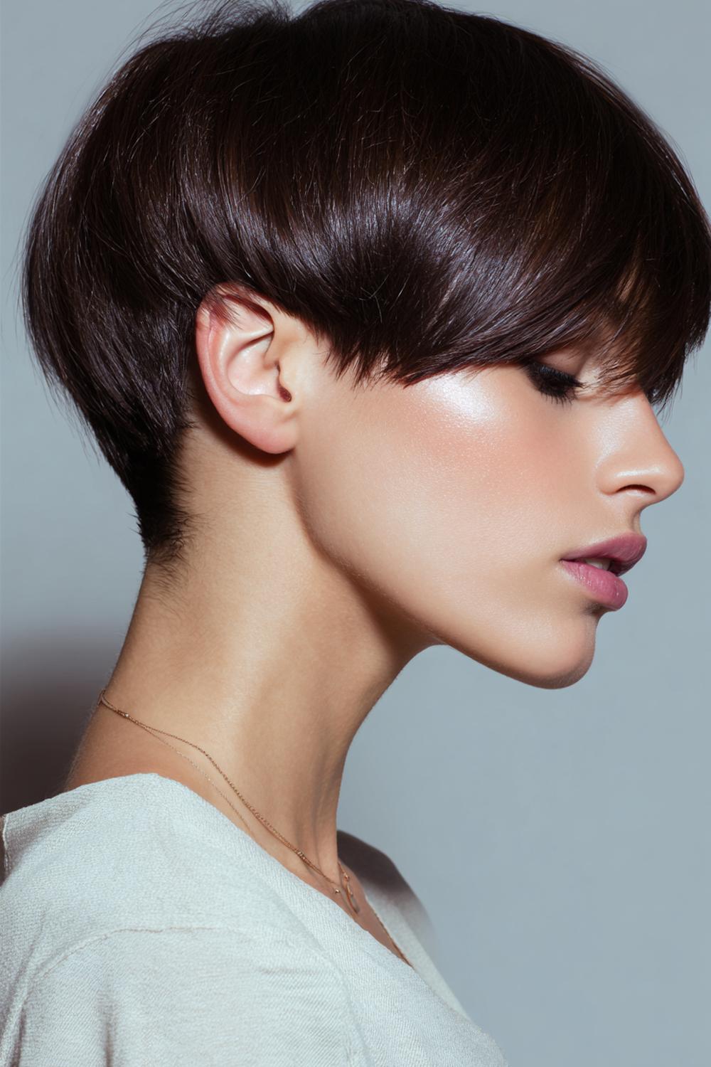 21. Frühling Haare Frauen 2026: Sleek Pixie mit langen Deckhaaren und Glanzpunkt