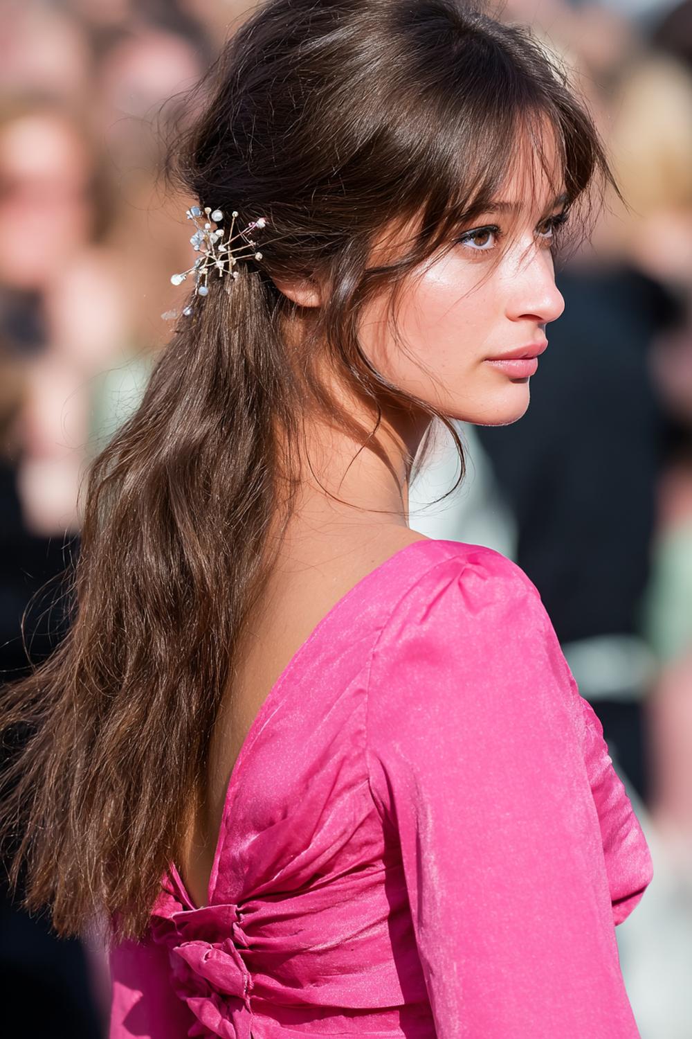 26. Frühling Haare Frauen 2026: Französischer Twist mit lockerer Spitze und Haarnadel-Glanz