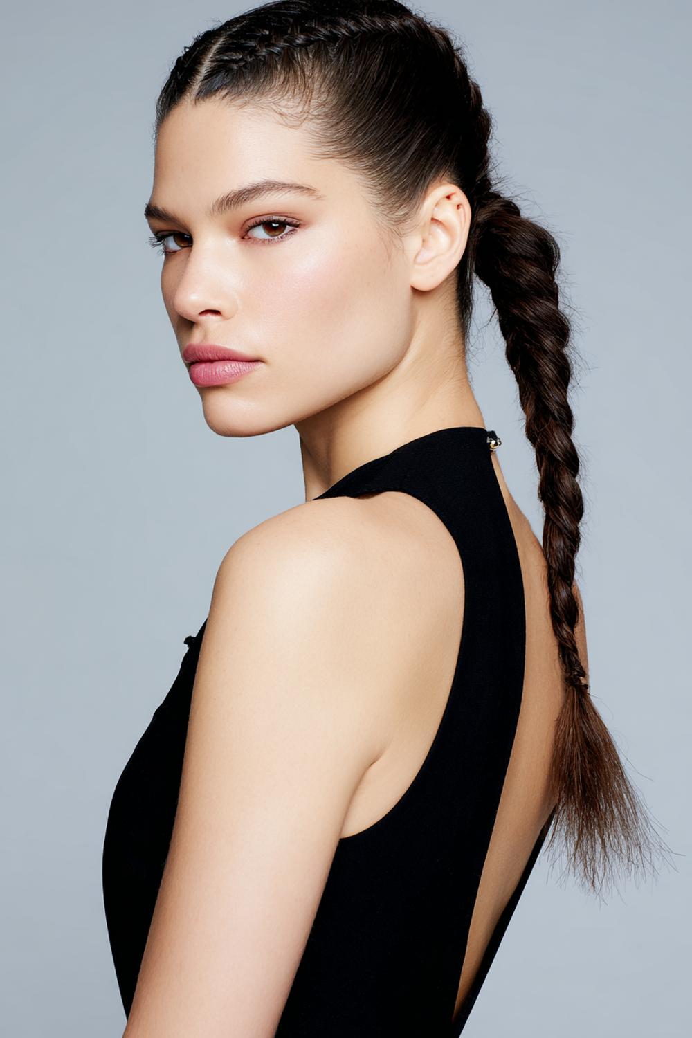 21. Geflochtene Frisuren 2026: Geflochtener Sleek-Low-Pony mit Hair Cuff