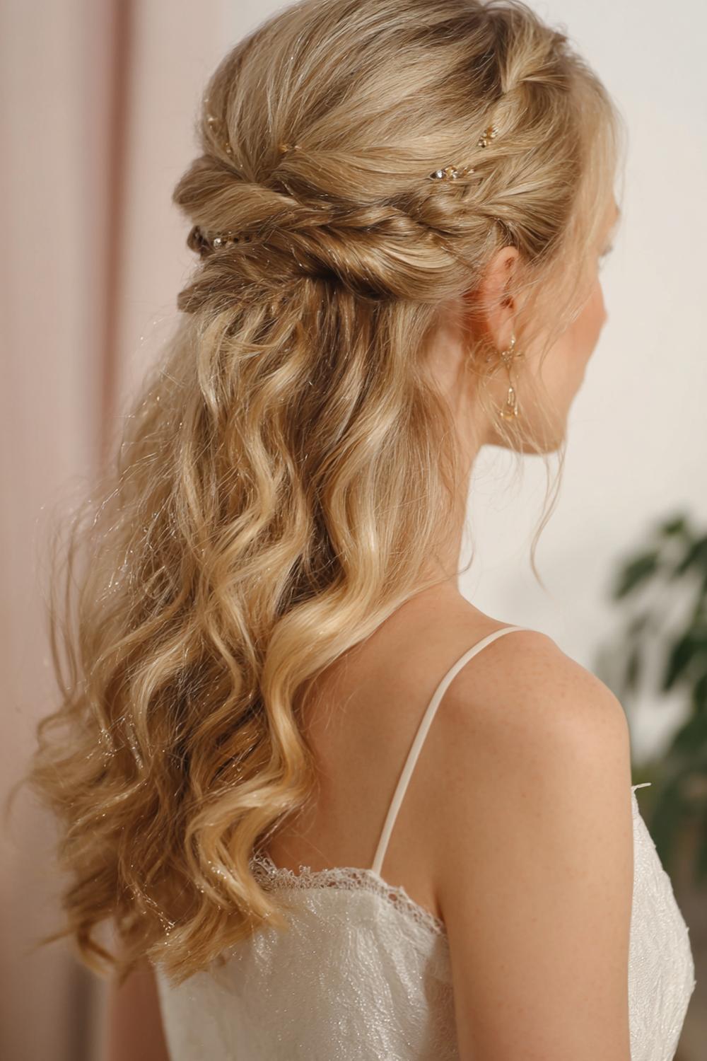 6. Geflochtene Frisuren 2026: Wasserfallzopf mit Glitzer-Accents