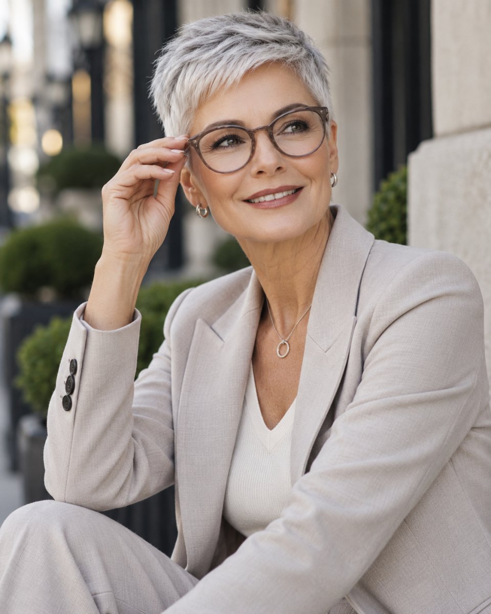 Kurze Frisuren mit Brille ab 50 die wirklich passen