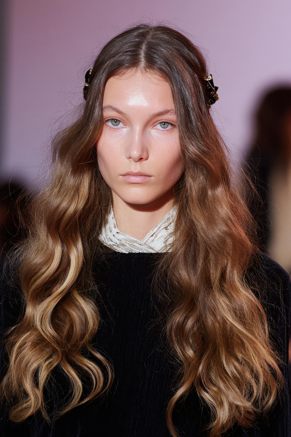 11. Herbst Haare Frauen 2026: Caramel Money Piece mit langen Wellen