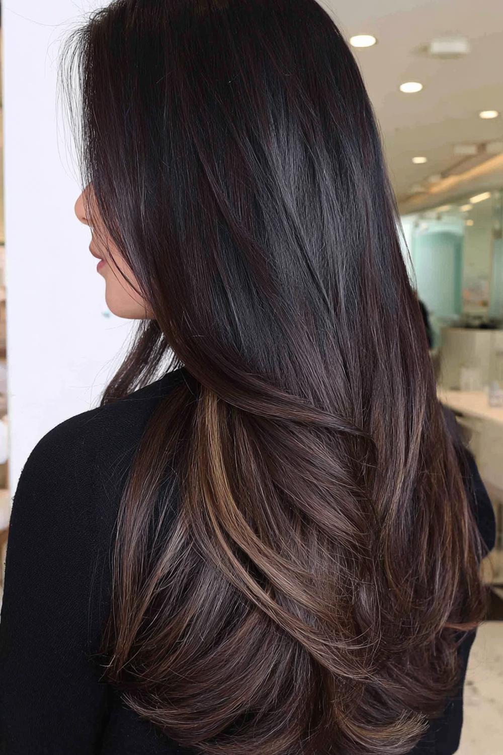 7. Herbst Haare Frauen 2026: Espresso-Layering für lange Haare