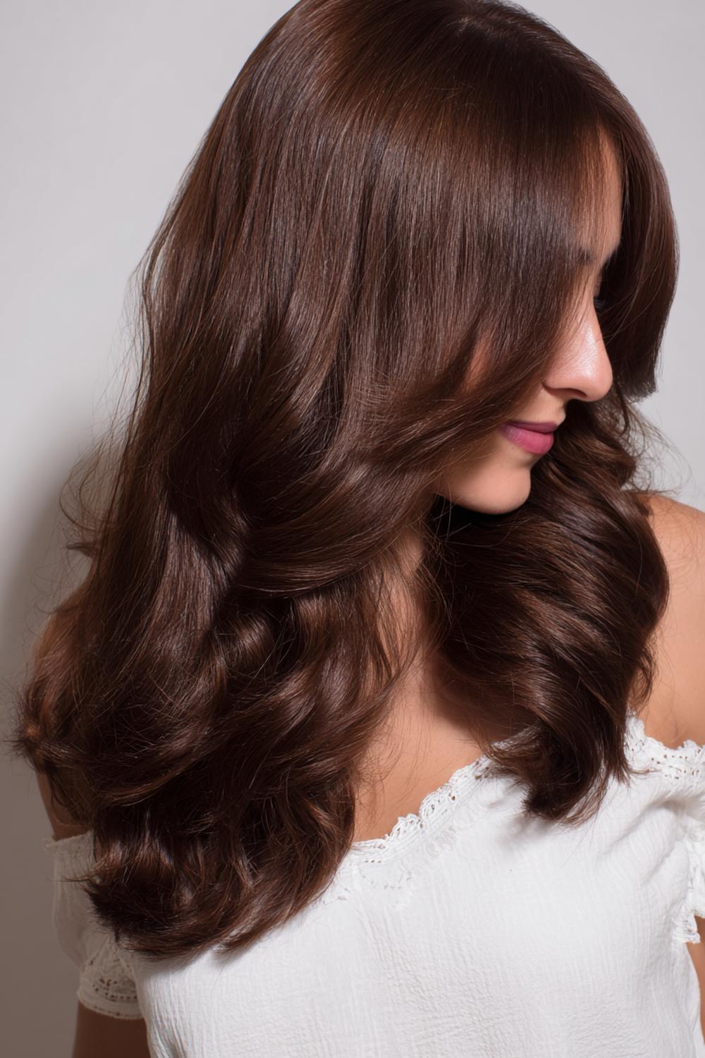 9. Herbst Haare Frauen 2026: Mocha-Brown Blowout mit XXL-Schwung