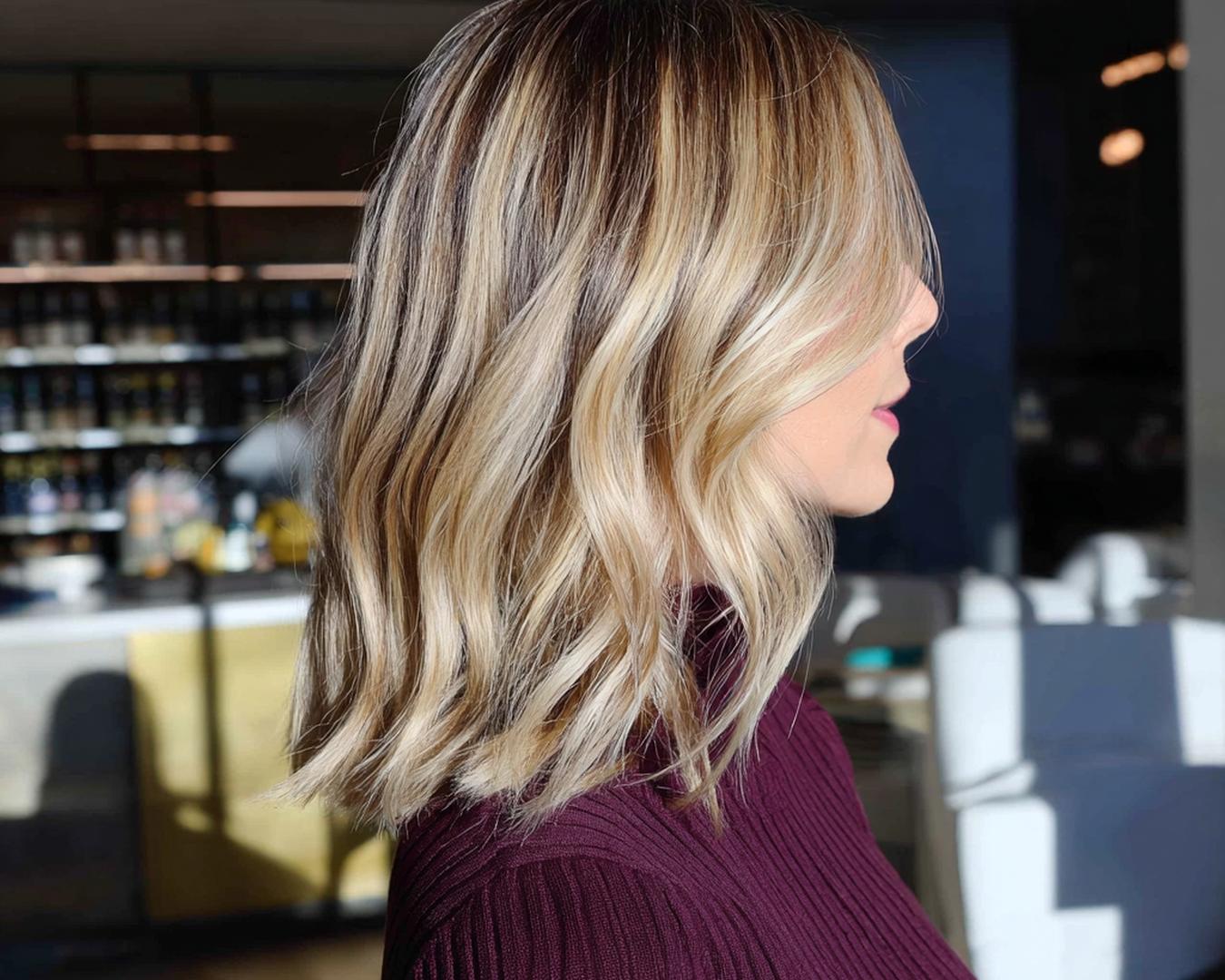 Wavy Blonde Lob Highlights