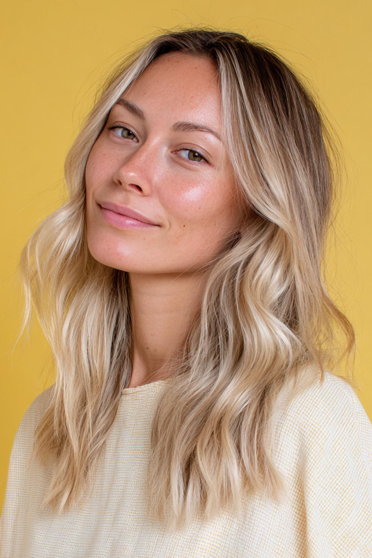 Medium Wavy Blonde Balayage