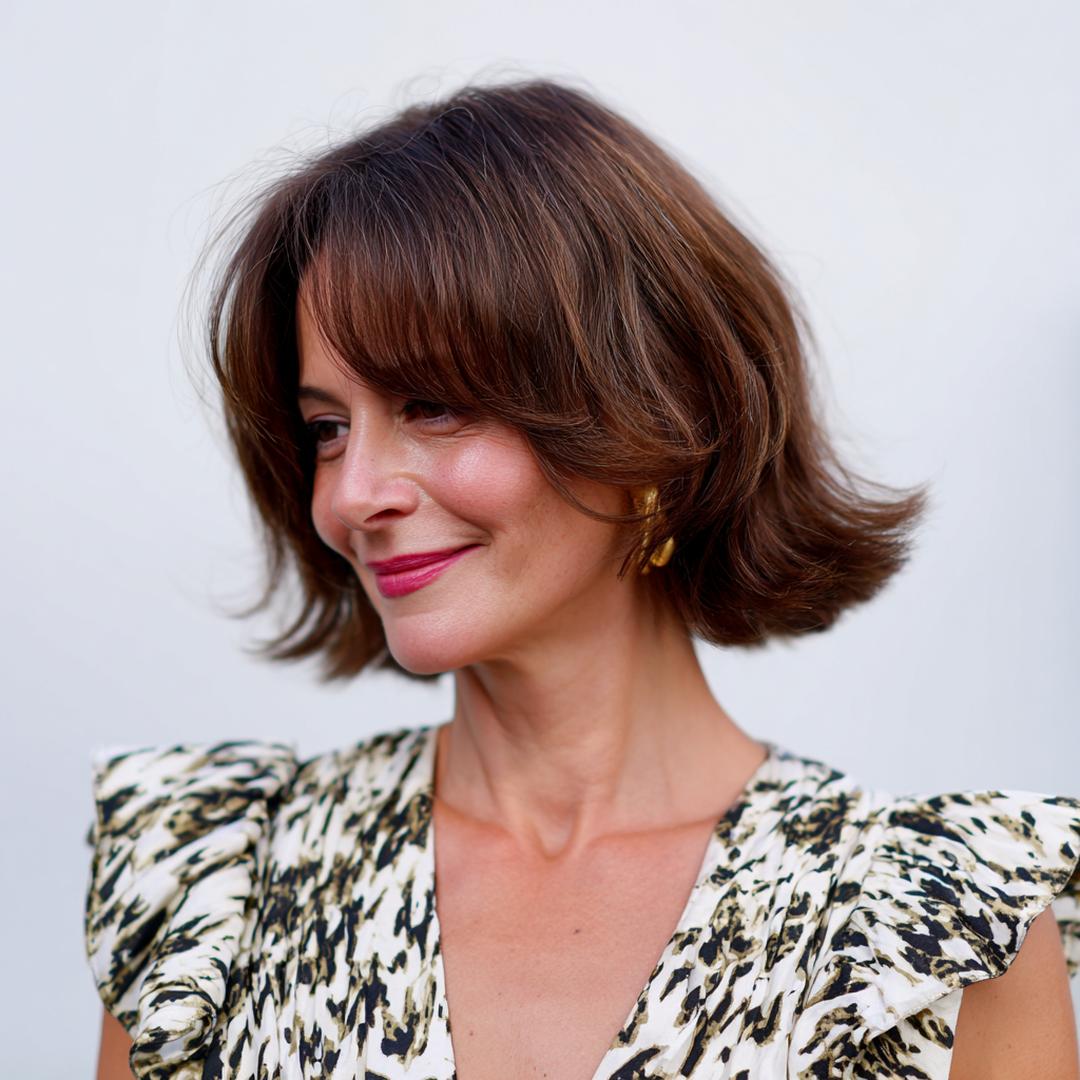 Brown Bob With Curtain Bangs