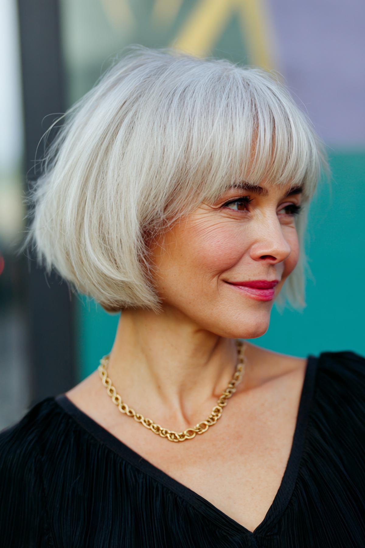 Silver Textured Bob With Fringe