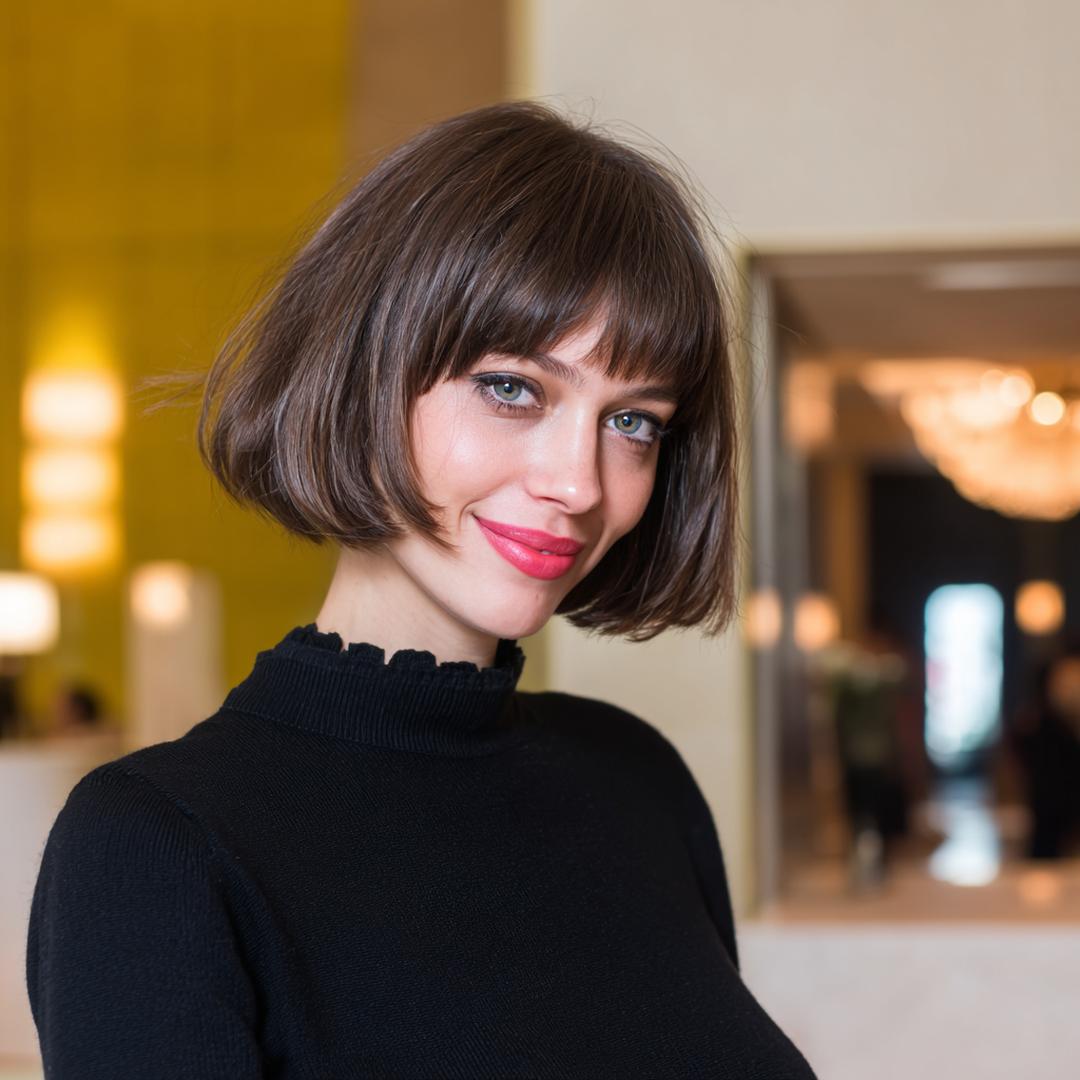 Sleek Brown Bob With Bangs