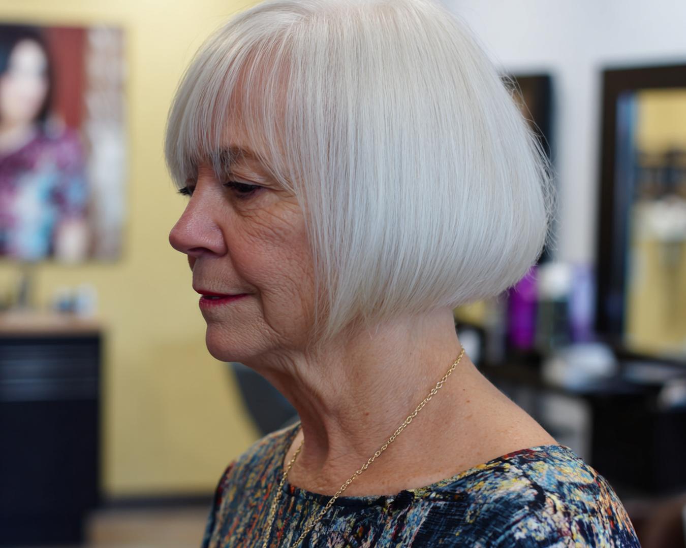 White Chin Length Bob With Fringe