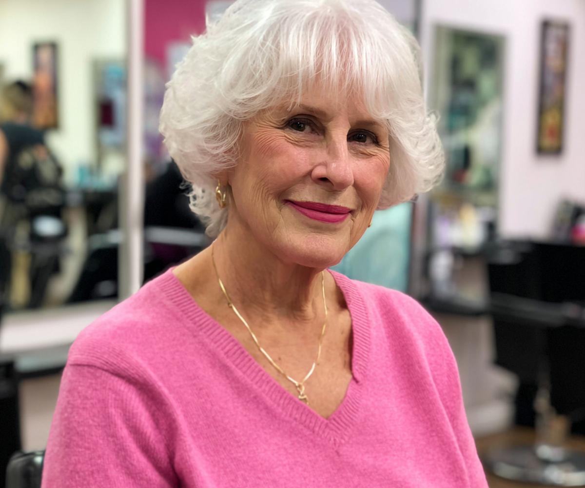 Curly White Short Bob