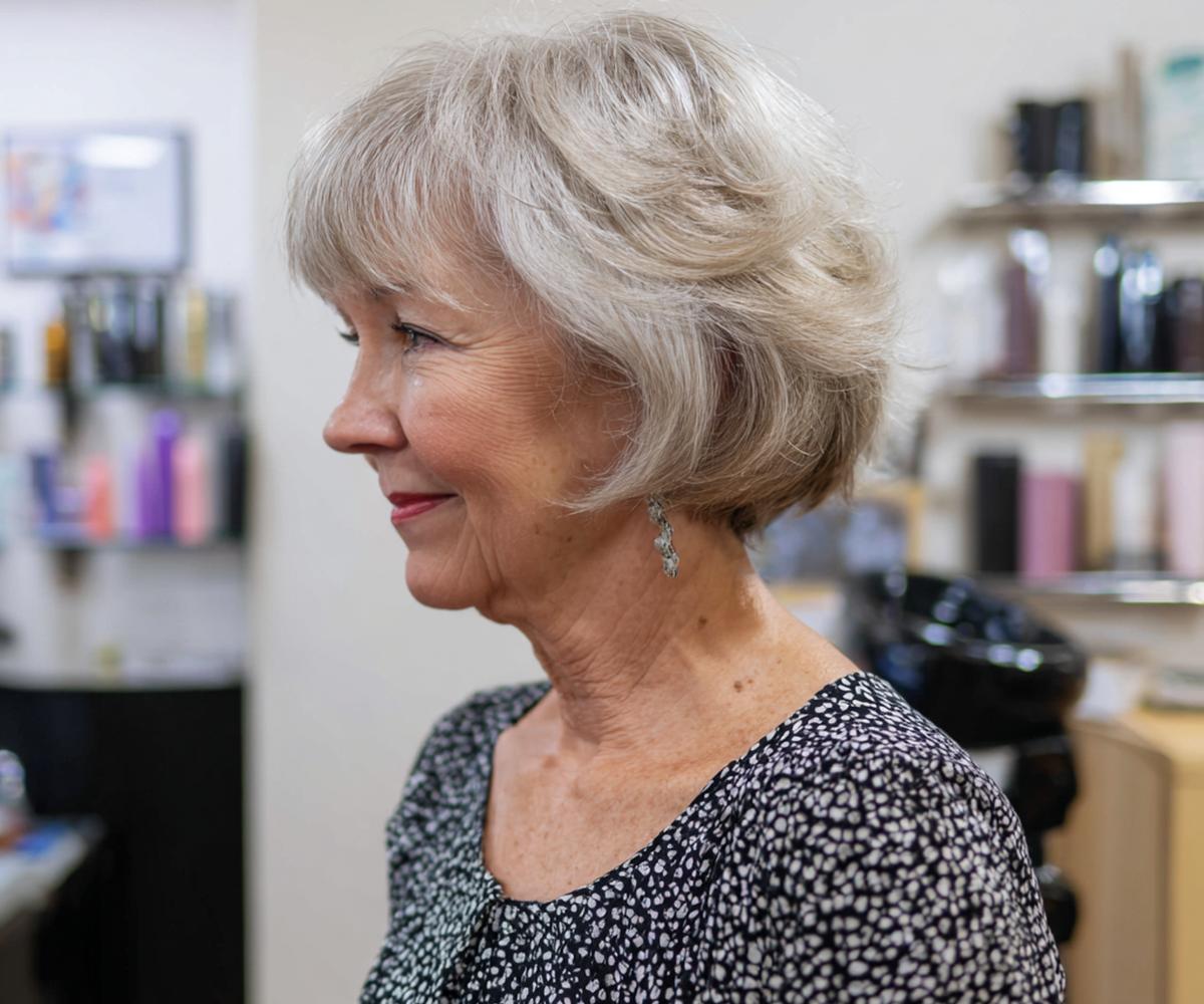 Layered Grey Bob With Fringe