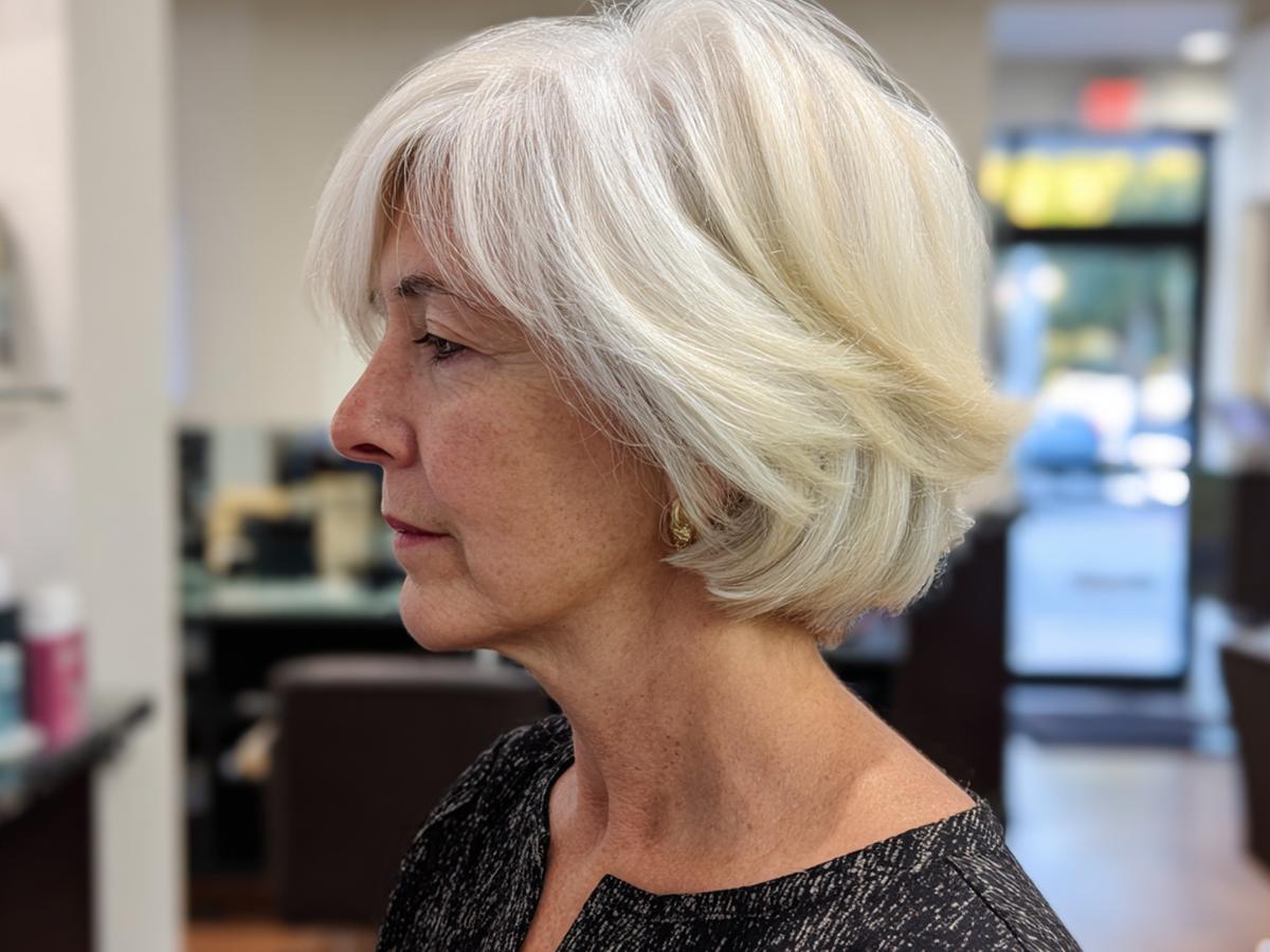 Layered White Bob Side Part