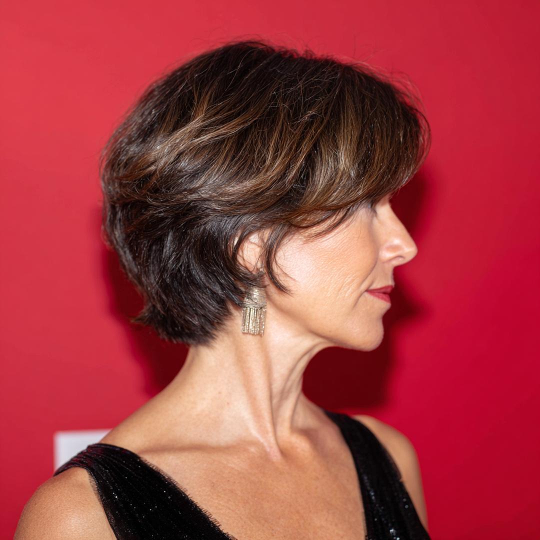 Brown Layered Bob With Highlights